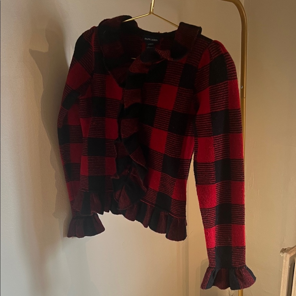 Ralph Lauren Girl's NWR Checkered Sweater in Red and Black